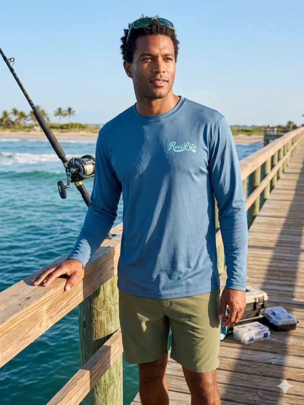 Reel Life Men’s Size Lg. Blue Long Sleeve UV Performance Sun Protection Shirt